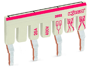 Ready-made staggered jumper; insulated; 1-3-5-7; Nominal current 25 A; with contact lugs broken off at the factory and circuit marking; light gray
