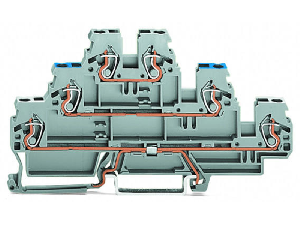 Triple-deck terminal block; Through/through terminal block; for DIN-rail 35 x 15 and 35 x 7.5; 2.5 mm²; CAGE CLAMP®; 2,50 mm²; gray