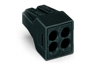 PUSH WIRE® connector for junction boxes; for solid and stranded conductors; max. 2.5 mm²; 4-conductor; Black housing; black cover; Max. surrounding air temperature: 105 °C; 2,50 mm²