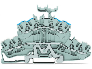 4-conductor double deck terminal block; Shield/through terminal block; Shield/N; without marker carrier; Blue conductor entry upper deck; for DIN-rail 35 x 15 and 35 x 7.5; 2.5 mm²; Push-in CAGE CLAMP®; 2,50 mm²; gray