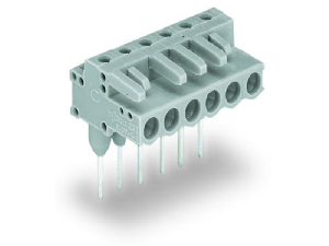 Female connector for rail-mount terminal blocks; 0.6 x 1 mm pins; angled; Pin spacing 5 mm; 6-pole; gray