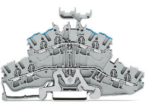 4-conductor double deck terminal block; Shield/through terminal block; Shield/N; with marker carrier; Blue conductor entry upper deck; for DIN-rail 35 x 15 and 35 x 7.5; 2.5 mm²; Push-in CAGE CLAMP®; 2,50 mm²; gray