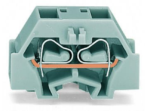 Space-saving, 4-conductor end terminal block; without push-buttons; without protruding snap-in mounting foot; for terminal strips with snap-in mounting feet; can be commoned with adjacent jumpers and staggered jumpers; CAGE CLAMP®; 1,50 mm²; blue