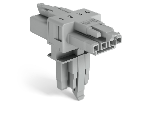 T-distribution connector; 4-pole; Cod. B; 1 input; 2 outputs; 3 locking levers; for flying leads; gray