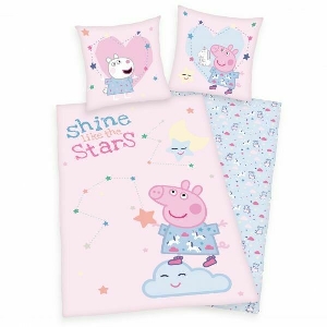 Lenjerie de pat cu 2 fete Peppa Pig Roz