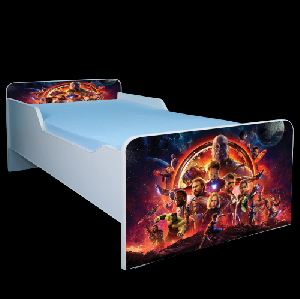 Patut imprimat Avengers cu saltea inclusa de 140x70 cm, fara sertar PTV1959