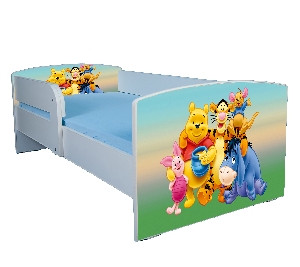 Pat cu imprimeu Winnie de Plus si saltea inclusa 160x80 fara sertar PTV1895