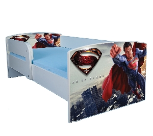 Pat imprimat cu Super Man 160x80 cu saltea inclusa, varianta fara sertar PTV1751