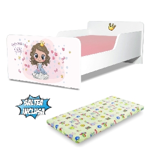 Pat copii Printesa Lilly 2-12 ani cu saltea din lana inclusa PC-P-MOK-LIL-80