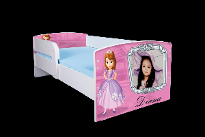 Pat personalizat Printesa Sofia cu saltea 140x70 cm inclusa, varianta cu sertar ptv2770