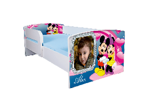 Pat patut personalizat mickey si minnie - 160x80 cm, cu sertar ptv3251