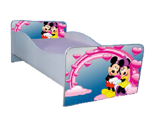 Pat fetite 2-6 ani Mickey si Minnie 130x60 cm, cu sertar ptv3468