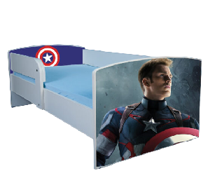 Pat baietei Captain America 130x60 cm, model cu sertar ptv3369