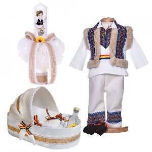 Set  trusou botez landou Baiat cu lumanare si costum national Denikos® 1046 NIK5506