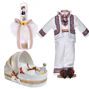 Pachet trusou botez in landou cu lumanare si costum traditional Baiat Denikos® 1049 NIK5509