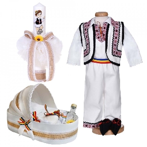 Trusou botez landou plus lumanare si costum national pentru Baietei Denikos® 1040 NIK5536