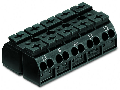 4-conductor chassis-mount terminal strip; 5-pole; L3-N-PE-L1-L2; with ground contact; 4 mm²; 4,00 mm²; black