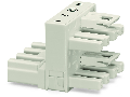 h-distribution connector; 4-pole; Cod. A; 1 input; 2 outputs; outputs on one side; 2 locking levers; white