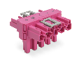 T-distribution connector; 5-pole; Cod. B; 1 input; 2 outputs; 3 locking levers; for flying leads; pink