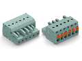 1-conductor female plug; push-button; with integrated end plate; 2.5 mm²; Pin spacing 5 mm; 4-pole; 2,50 mm²; gray