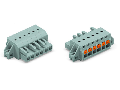 1-conductor female plug; push-button; clamping collar; 2.5 mm²; Pin spacing 5 mm; 4-pole; 2,50 mm²; gray