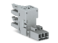 h-distribution connector; 3-pole; Cod. B; 1 input; 2 outputs; outputs on one side; 2 locking levers; gray