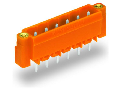 THT male header; 1.2 x 1.2 mm solder pin; straight; Threaded flange; Pin spacing 5.08 mm; 2-pole; orange