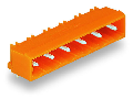 THT male header; 1.2 x 1.2 mm solder pin; angled; Pin spacing 7.62 mm; 5-pole; orange