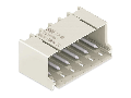 THR male header; 1.4 mm Ø solder pin; angled; Pin spacing 5 mm; 3-pole; light gray