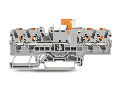 4-conductor disconnect/test terminal block; with push-button; with test option; orange disconnect link; for DIN-rail 35 x 15 and 35 x 7.5; 2.5 mm²; Push-in CAGE CLAMP®; 2,50 mm²; gray