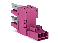 h-distribution connector; 3-pole; Cod. B; 1 input; 2 outputs; outputs on one side; 2 locking levers; pink