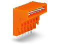 THT male header for double-deck assembly; 1.0 x 1.0 mm solder pin; angled; Pin spacing 5.08 mm; 4-pole; orange