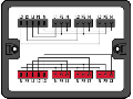 Distribution box; Three-phase to single-phase current (400 V/230 V); 2 inputs; 6 outputs; Cod. A, P; MIDI; black