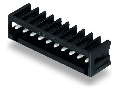 THR male header; 1.0 x 1.0 mm solder pin; angled; 100% protected against mismating; Pin spacing 3.81 mm; 9-pole; black