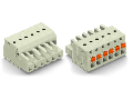 1-conductor female plug; 100% protected against mismating; push-button; Strain relief plate; 2.5 mm; Pin spacing 5 mm; 5-pole; 2,50 mm; light gray