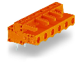 THT female header; 0.6 x 1.0 mm solder pin; angled; Pin spacing 7.62 mm; 7-pole; orange