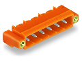 THT male header; 1.2 x 1.2 mm solder pin; angled; Threaded flange; Pin spacing 5.08 mm; 16-pole; orange