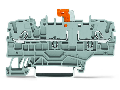 2-conductor disconnect/test terminal block; with additional jumper position; orange disconnect link; for DIN-rail 35 x 15 and 35 x 7.5; 2.5 mm²; Push-in CAGE CLAMP®; 2,50 mm²; gray