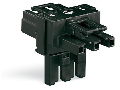 T-distribution connector; 3-pole; Cod. A; 1 input; 2 outputs; 2 locking levers; black