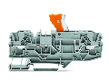 2-conductor disconnect terminal block; with pivoting knife disconnect; with test option; orange disconnect link; for DIN-rail 35 x 15 and 35 x 7.5; 6 mm; Push-in CAGE CLAMP; 6,00 mm; gray