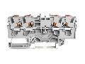 4-conductor through terminal block; with push-button; 4 mm²; with test port; side and center marking; for DIN-rail 35 x 15 and 35 x 7.5; Push-in CAGE CLAMP®; 4,00 mm²; gray