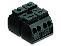 4-conductor chassis-mount terminal strip; 2-pole; without ground contact; 1 snap-in foot per pole; 4 mm; 4,00 mm; black