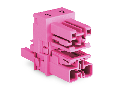 h-distribution connector; 2-pole; Cod. B; 1 input; 2 outputs; outputs on both sides; 2 locking levers; pink