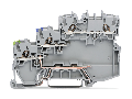 3-conductor actuator supply terminal block; for PNP-(high-side) switching actuators; with ground contact; with colored conductor entries; 1 mm²; Push-in CAGE CLAMP®; 1,00 mm²; gray