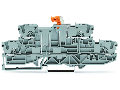 Double-deck disconnect terminal block; with pivoting knife disconnect; same profile as double-deck, double-disconnect terminal block; L/L; for DIN-rail 35 x 15 and 35 x 7.5; 2.5 mm²; Push-in CAGE CLAMP®; 2,50 mm²; gray