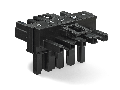 T-distribution connector; 5-pole; Cod. A; 1 input; 2 outputs; 3 locking levers; for flying leads; black