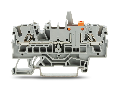 2-conductor disconnect/test terminal block; with mechanical interlock; with test option; orange disconnect link; for DIN-rail 35 x 15 and 35 x 7.5; 2.5 mm²; Push-in CAGE CLAMP®; 2,50 mm²; gray