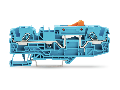 2-conductor disconnect terminal block; with pivoting knife disconnect; with test option; orange disconnect link; for DIN-rail 35 x 15 and 35 x 7.5; 6 mm²; Push-in CAGE CLAMP®; 6,00 mm²; blue