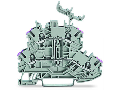 Double-deck terminal block; 4-conductor through terminal block; L; with marker carrier; internal commoning; conductor entry with violet marking; for DIN-rail 35 x 15 and 35 x 7.5; 1 mm; Push-in CAGE CLAMP; 1,00 mm; gray