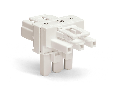 T-distribution connector; 3-pole; Cod. A; 1 input; 2 outputs; 2 locking levers; white